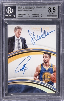 2016-17 Immaculate Collection Dual Autographs #41 Stephen Curry/Steve Kerr Dual Signed Card (#26/49) - BGS NM-MT+ 8.5/BGS 10
